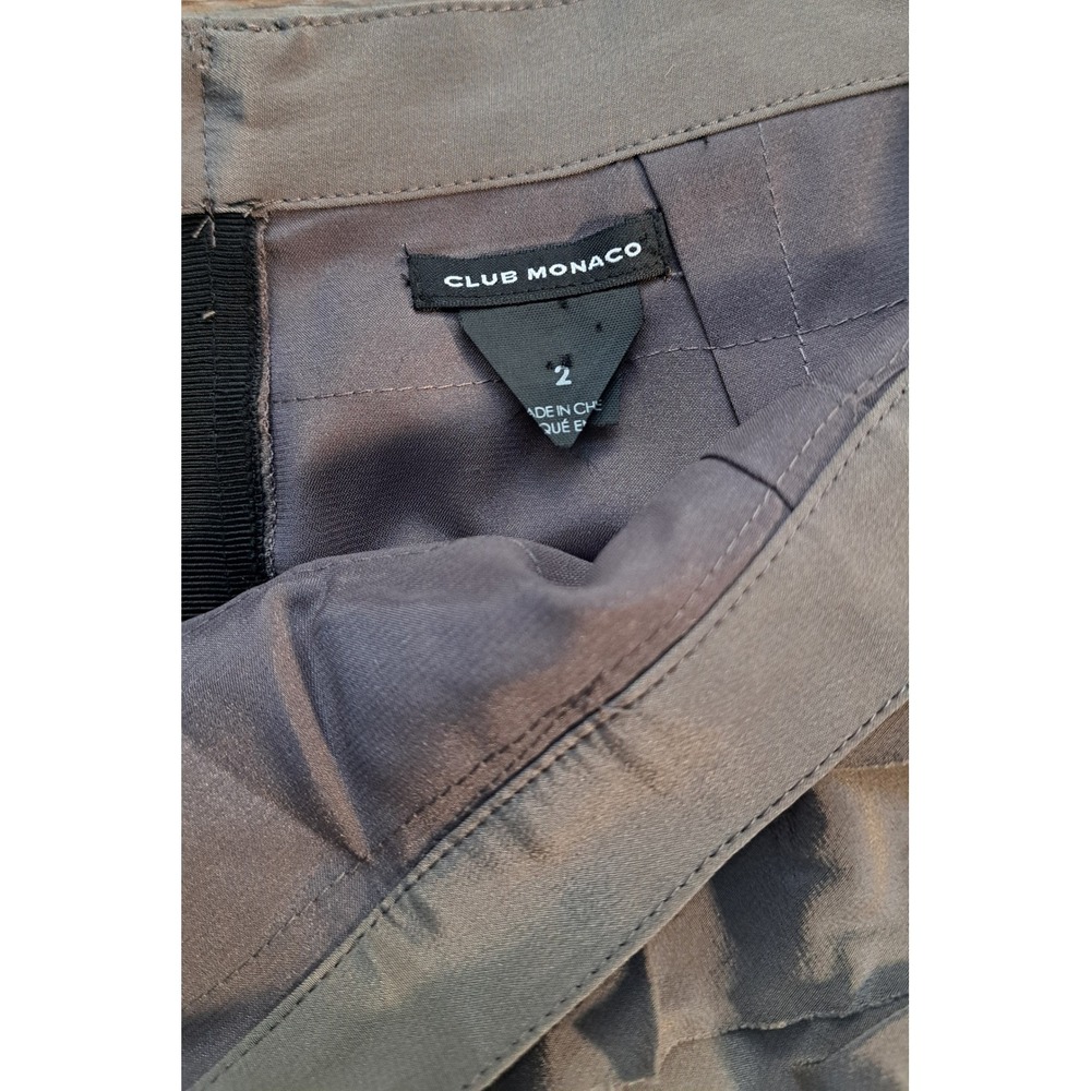 Club Monaco Grey‎ 100% Silk Tiered Ruffle Mini Skirt Size 2 Exposed Back Zip - Picture 4 of 8